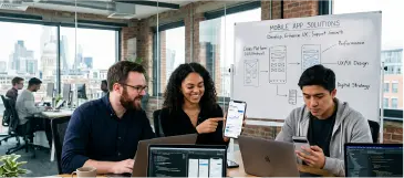 Mobile application development showing app interface on smartphone devices